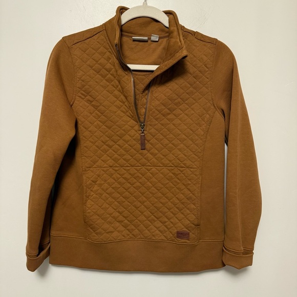 L.L.BEAN ochre QUILTED SWEATSHIRT 1/4 ZIP PULLOVER LONG SLEEVE womens - Picture 3 of 5
